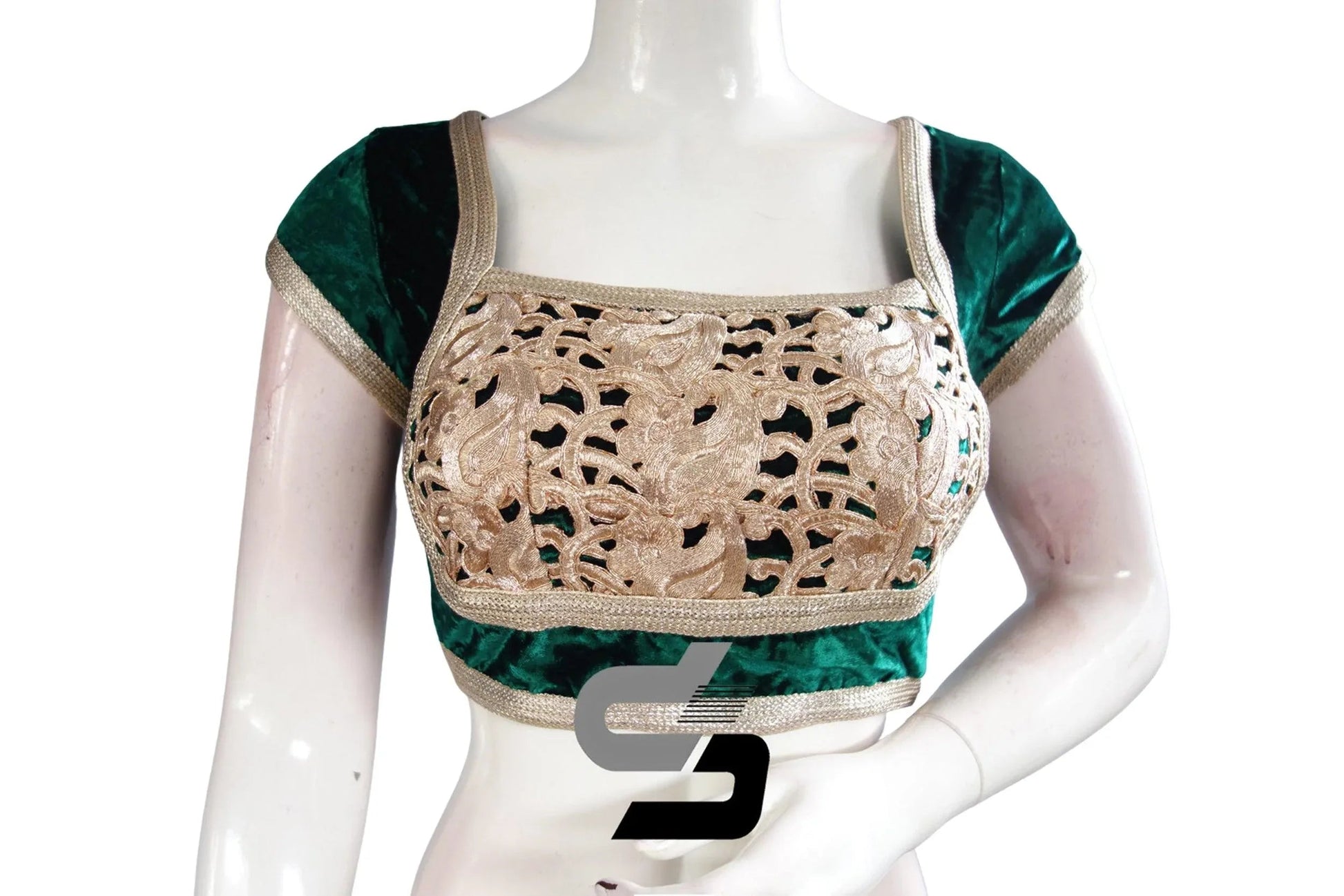 Green Color Velvet Designer Party Wear Readymade Blouse/ Indian Crop Tops - D3blouses