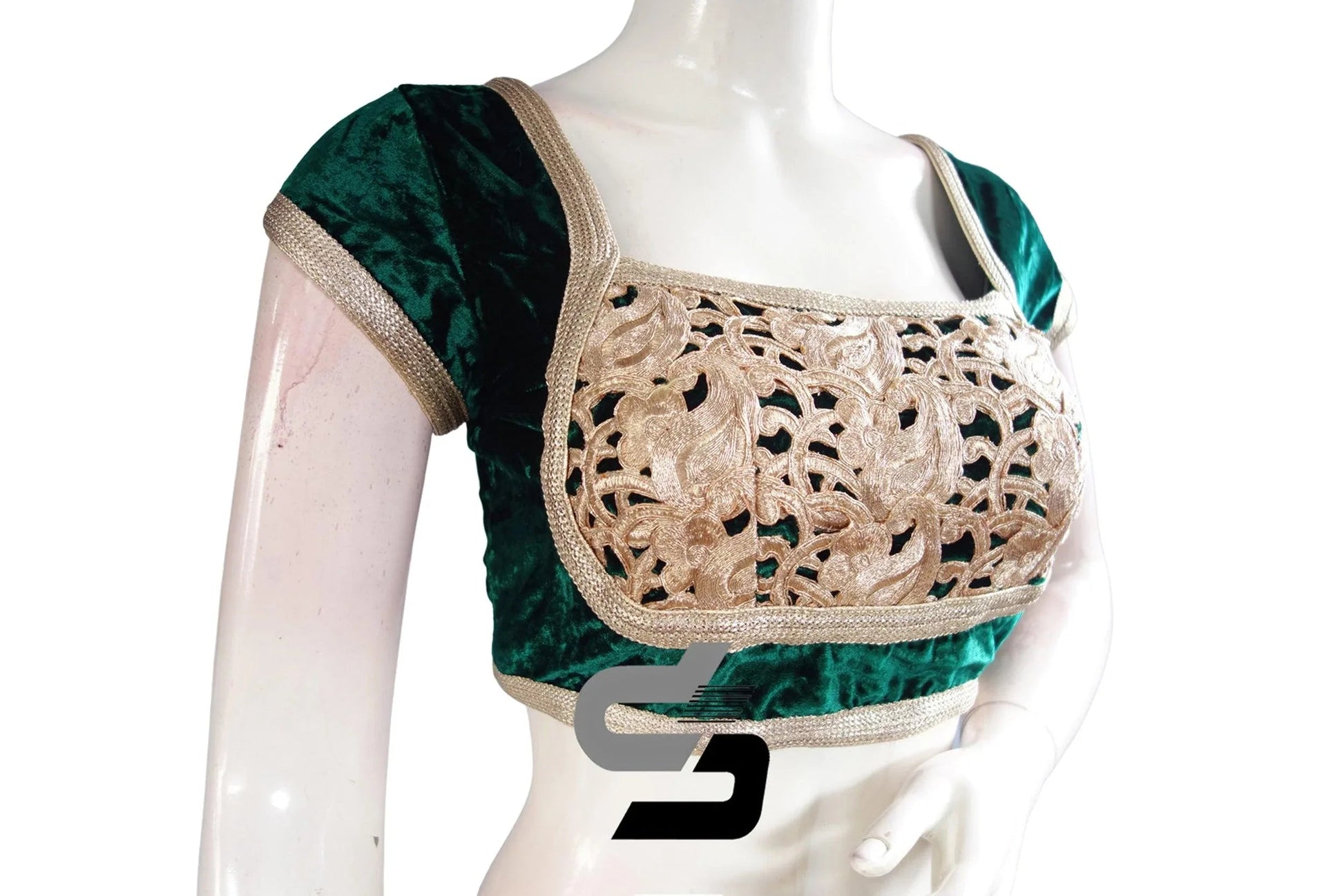 Green Color Velvet Designer Party Wear Readymade Blouse/ Indian Crop Tops - D3blouses