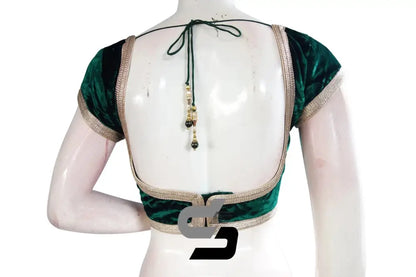 Green Color Velvet Designer Party Wear Readymade Blouse/ Indian Crop Tops - D3blouses