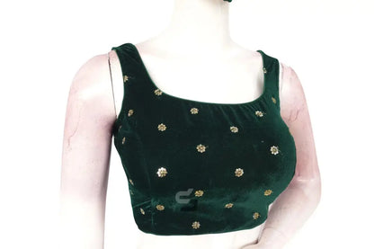 Green Color Velvet Readymade Saree Blouse - D3blouses