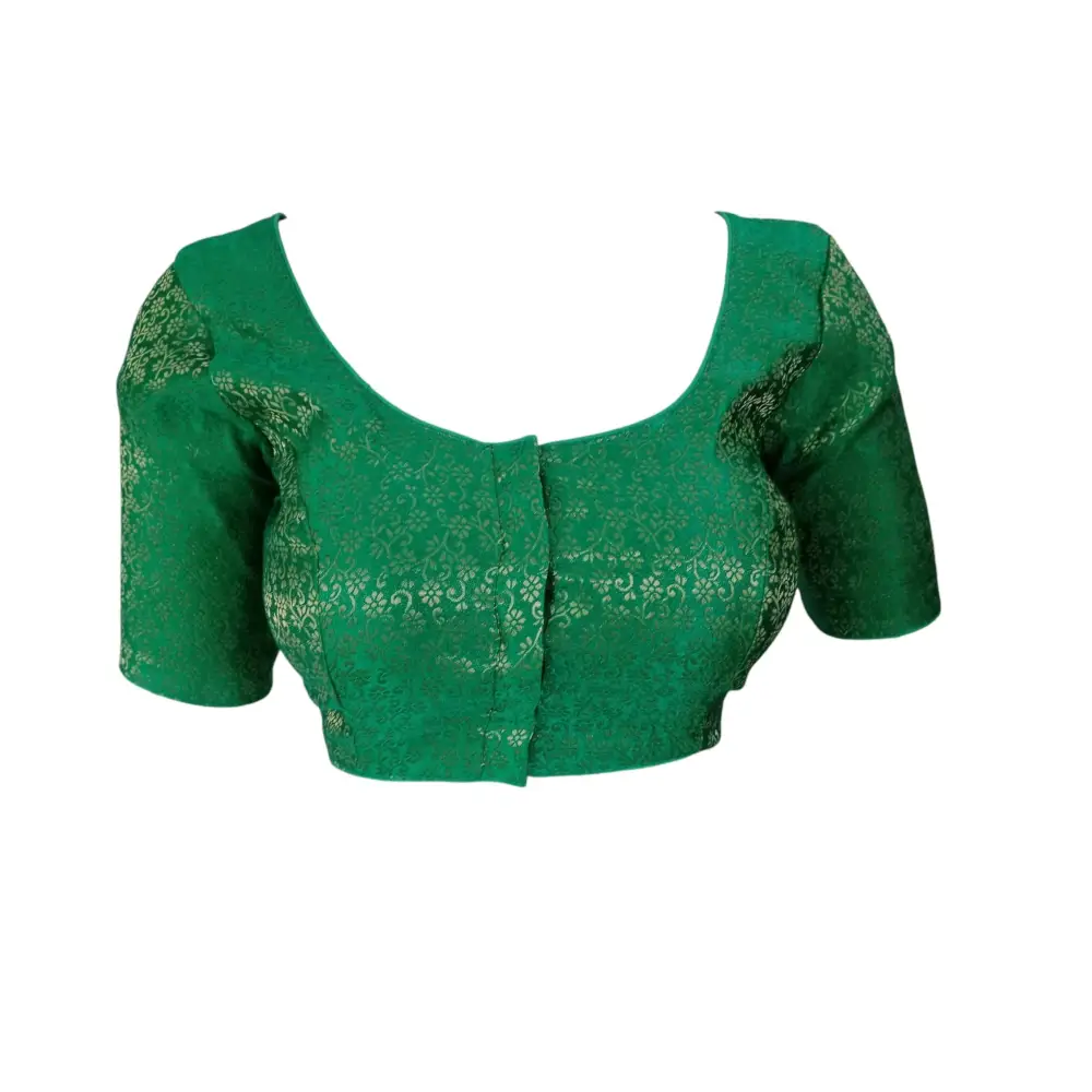 Green Elegance: Designer Brocade Silk Readymade Saree Blouse - D3blouses