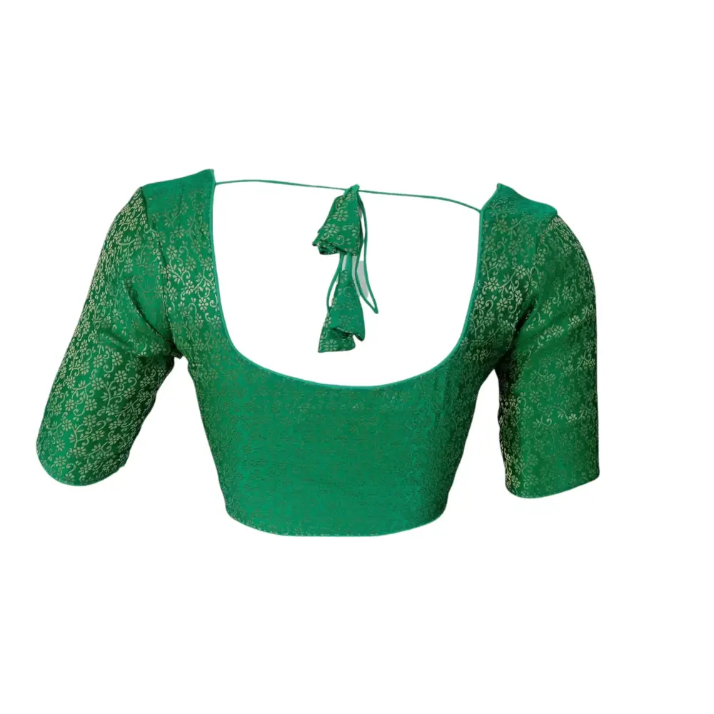 Green Elegance: Designer Brocade Silk Readymade Saree Blouse - D3blouses