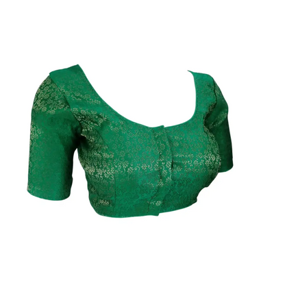 Green Elegance: Designer Brocade Silk Readymade Saree Blouse - D3blouses