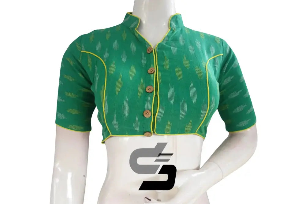 Green, Experience Unmatched Elegance with Ikkat Collar Designer Readymade Blouse - D3blouses