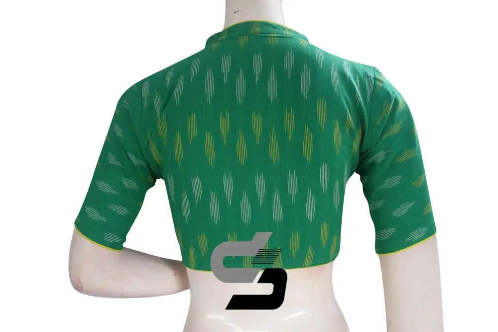 Green, Experience Unmatched Elegance with Ikkat Collar Designer Readymade Blouse - D3blouses