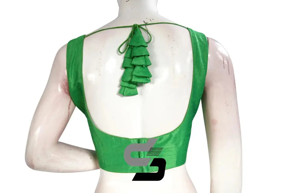 Green Glamour, Plain Semi Silk Designer Readymade Saree Blouse - D3blouses