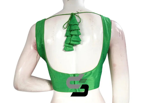 Green Glamour, Plain Semi Silk Designer Readymade Saree Blouse - D3blouses