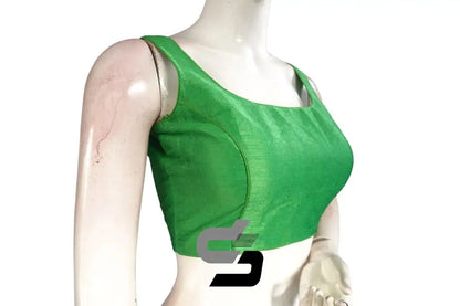 Green Glamour, Plain Semi Silk Designer Readymade Saree Blouse - D3blouses