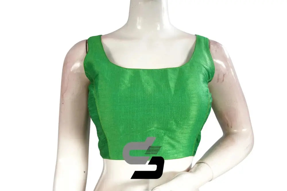Green Glamour, Plain Semi Silk Designer Readymade Saree Blouse - D3blouses