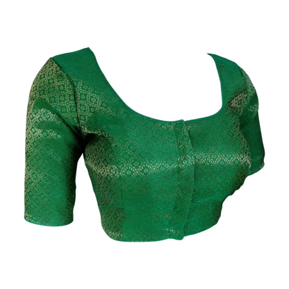 Green Oasis: Brocade Silk Readymade Saree Blouse | Traditional Attire - D3blouses