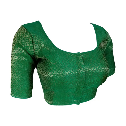 Green Oasis: Brocade Silk Readymade Saree Blouse | Traditional Attire - D3blouses