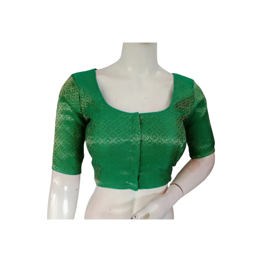 Green Oasis: Brocade Silk Readymade Saree Blouse | Traditional Attire - D3blouses