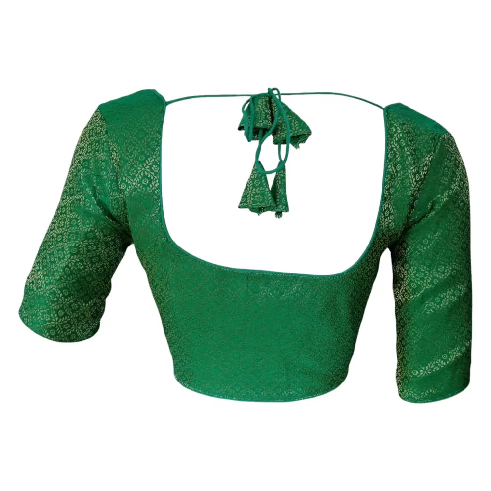 Green Oasis: Brocade Silk Readymade Saree Blouse | Traditional Attire - D3blouses