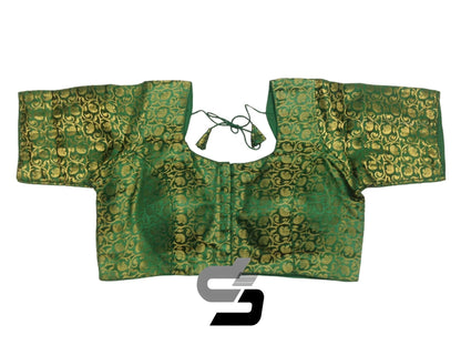 Green Plus Size Brocade Silk Saree Blouses, Indian Ethnic Wear - D3blouses