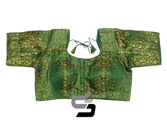 Green Plus Size Brocade Silk Saree Blouses, Indian Ethnic Wear - D3blouses