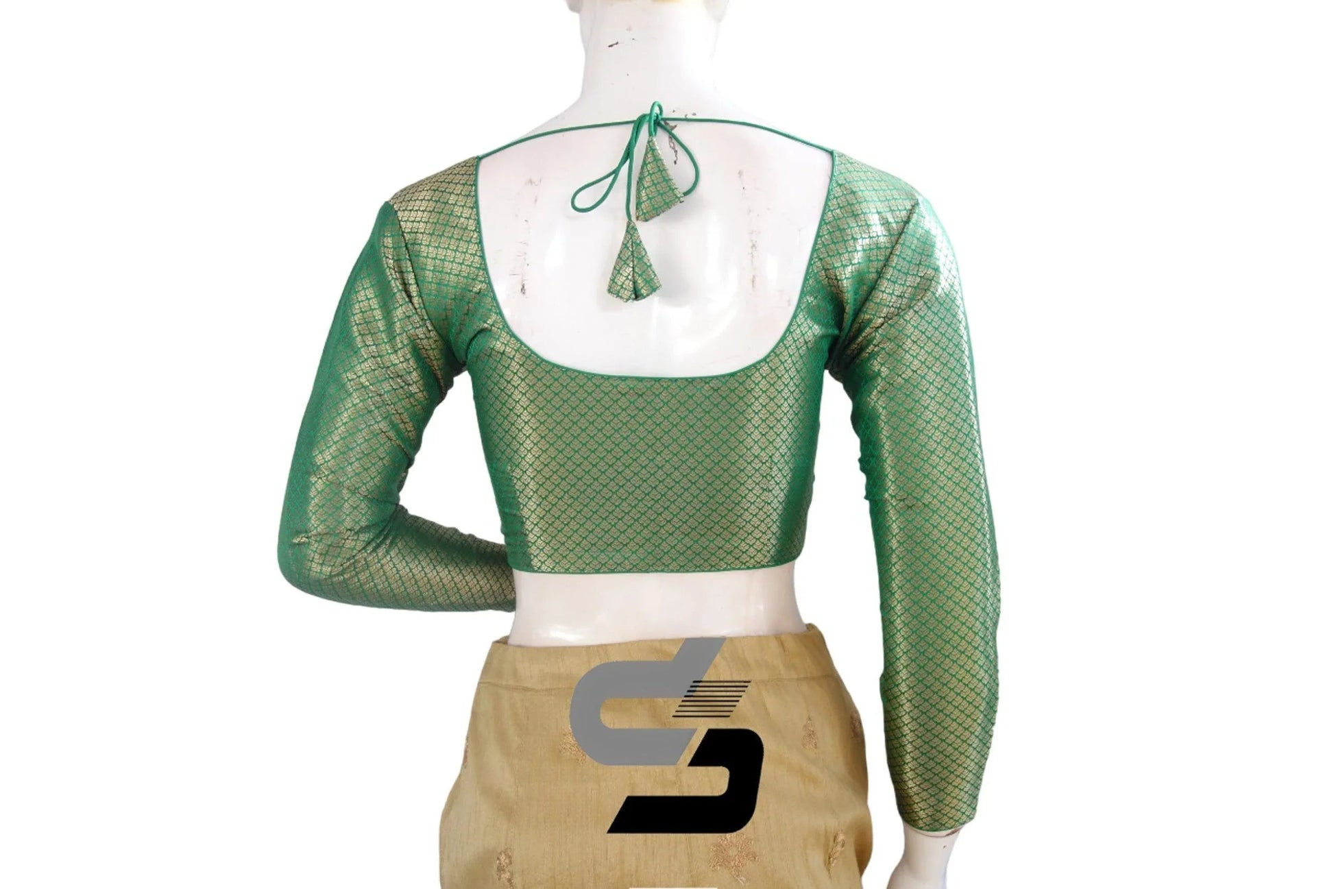 Green Saree Blouse, Premium Brocade Readymade Saree Blouse, Indian Choli Top Online - D3blouses