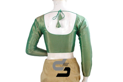 Green Saree Blouse, Premium Brocade Readymade Saree Blouse, Indian Choli Top Online - D3blouses