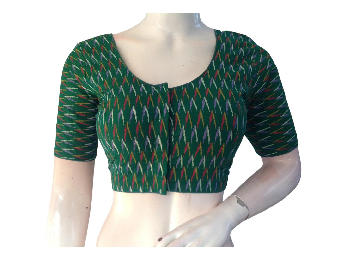 Green Saree Bouse, Cotton Readymade blouse, Trendy Indian Saree Choli top, Plus Size Blouse - D3blouses