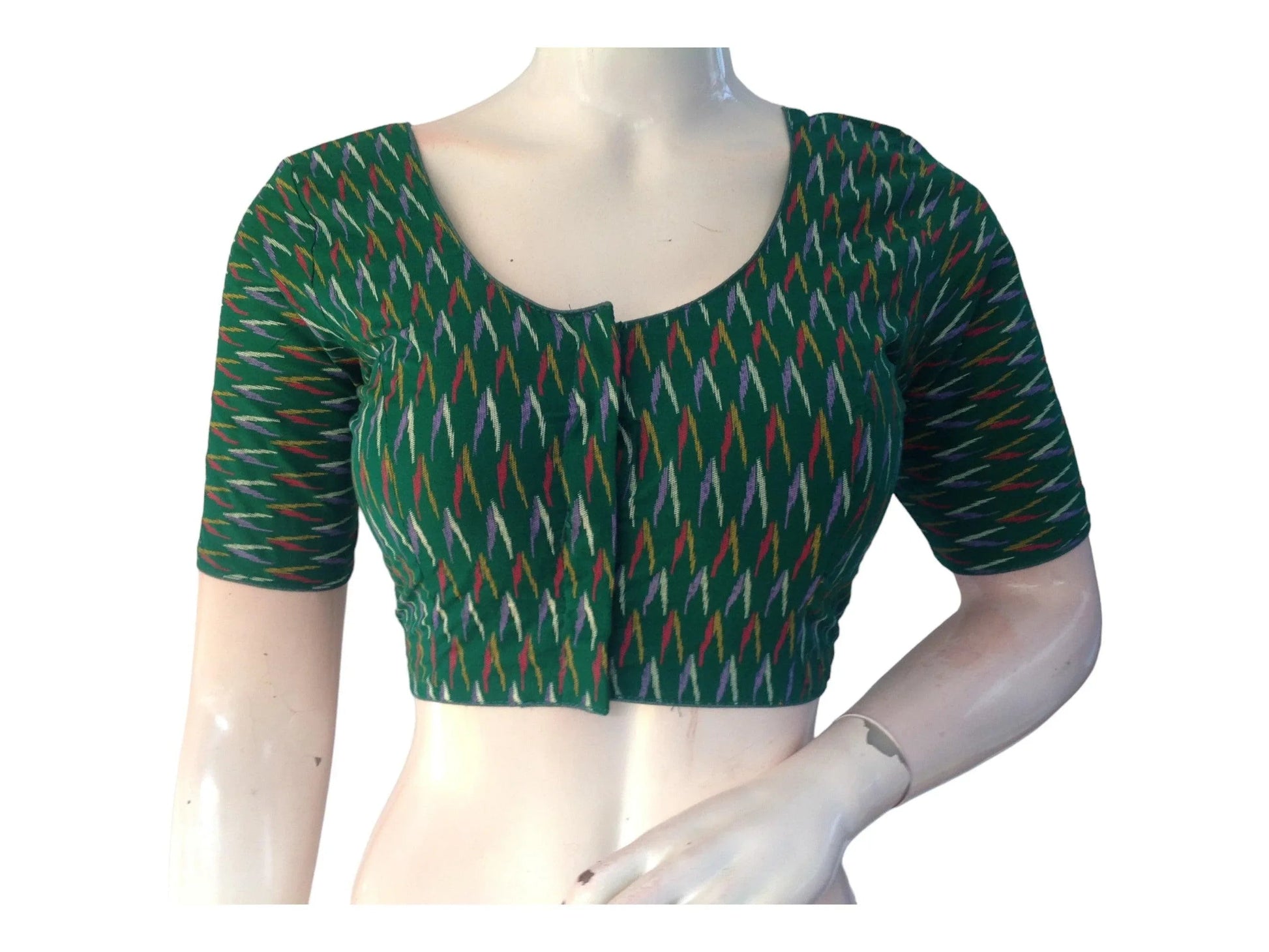 Green Saree Bouse, Cotton Readymade blouse, Trendy Indian Saree Choli top, Plus Size Blouse - D3blouses