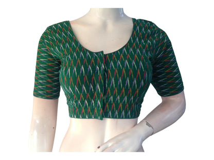Green Saree Bouse, Cotton Readymade blouse, Trendy Indian Saree Choli top, Plus Size Blouse - D3blouses