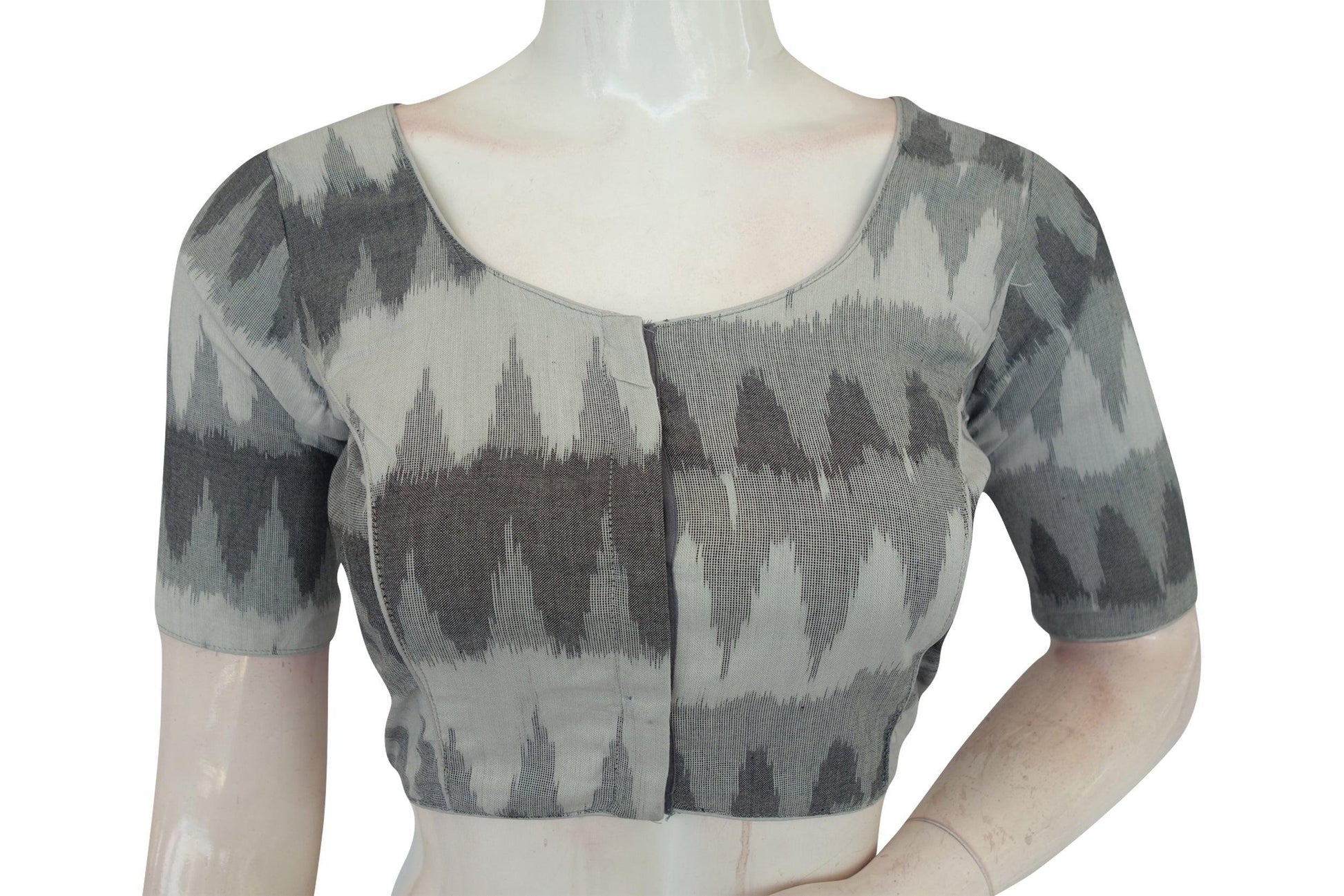 Grey, Chic and Versatile Ikkat Cotton Readymade Saree Blouse, Shop Now - D3blouses