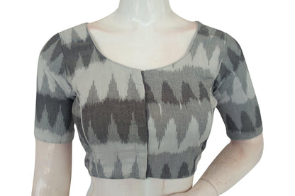 Grey, Chic and Versatile Ikkat Cotton Readymade Saree Blouse, Shop Now - D3blouses