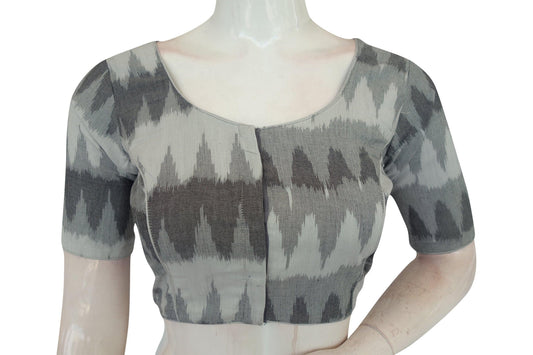 Grey, Chic and Versatile Ikkat Cotton Readymade Saree Blouse, Shop Now - D3blouses