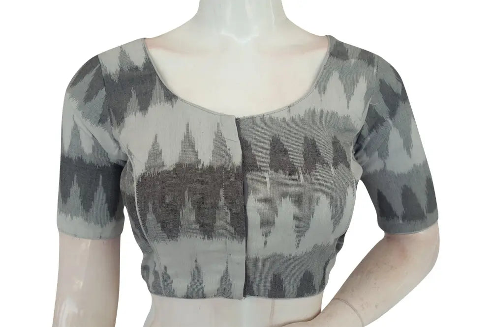 Grey, Chic and Versatile Ikkat Cotton Readymade Saree Blouse, Shop Now - D3blouses