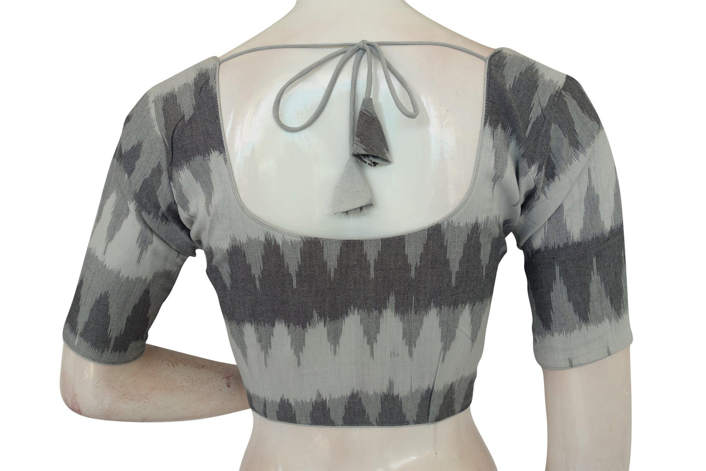 Grey, Chic and Versatile Ikkat Cotton Readymade Saree Blouse, Shop Now - D3blouses