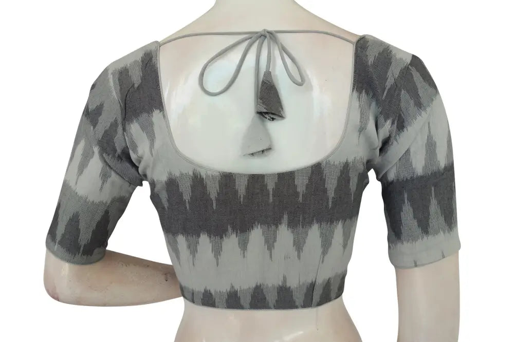 Grey, Chic and Versatile Ikkat Cotton Readymade Saree Blouse, Shop Now - D3blouses