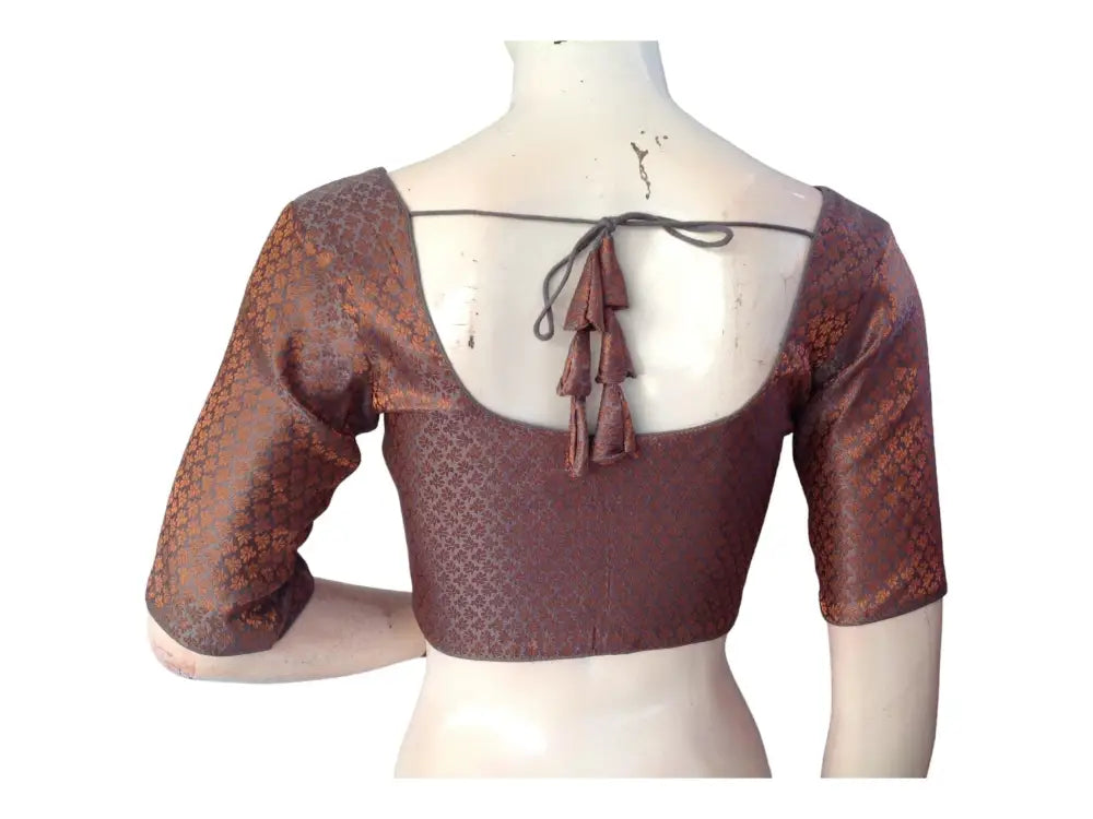 Grey Color Brocade Readymade Saree Blouse, Indian Ethnic Choli top Online - D3blouses