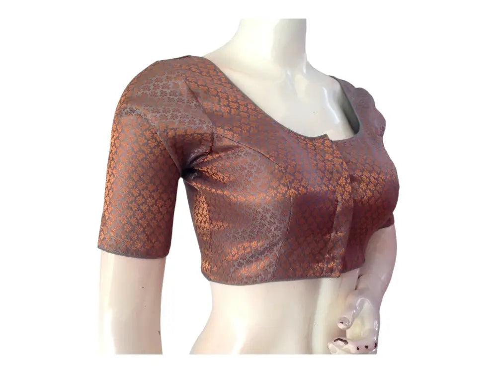 Grey Color Brocade Readymade Saree Blouse, Indian Ethnic Choli top Online - D3blouses