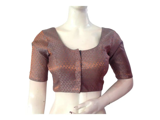 Grey Color Brocade Readymade Saree Blouse, Indian Ethnic Choli top Online - D3blouses