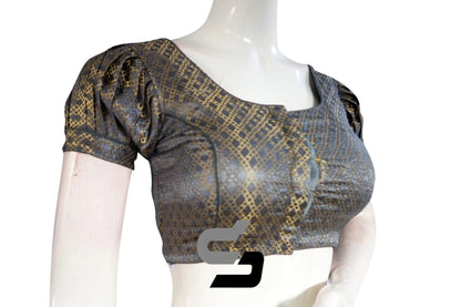 Grey Color Brocade Silk Puff Sleeves Readymade Saree Blouse - D3blouses