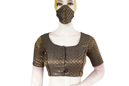 Grey Color Brocade Silk Readymade Saree Blouse With Matching Mask - D3blouses