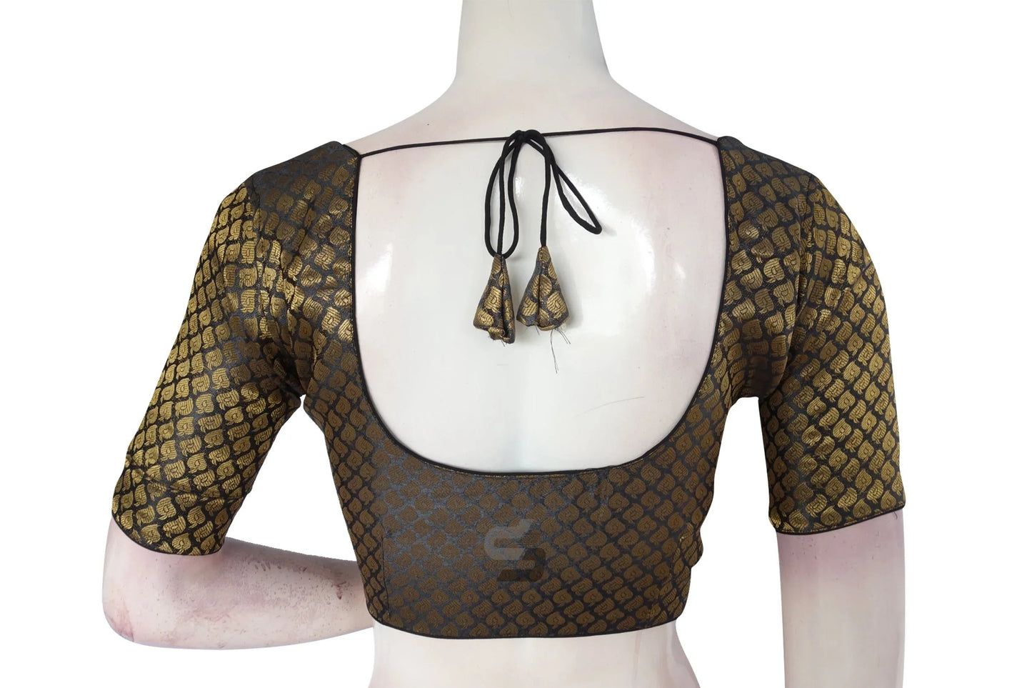 Grey Color Brocade Silk Readymade Saree Blouse With Matching Mask - D3blouses