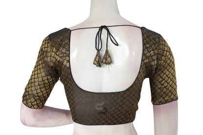 Grey Color Brocade Silk Readymade Saree Blouse With Matching Mask - D3blouses