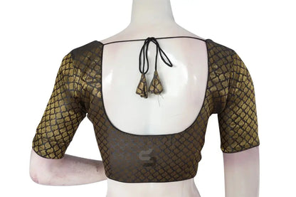 Grey Color Brocade Silk Readymade Saree Blouse With Matching Mask - D3blouses