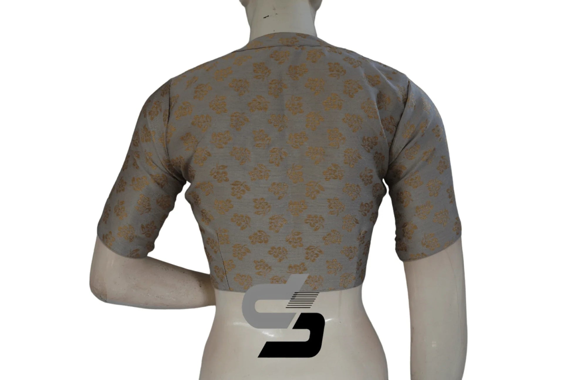 Grey Color Brocade Silk With Designer Collar Neck Readymade saree blouse - D3blouses