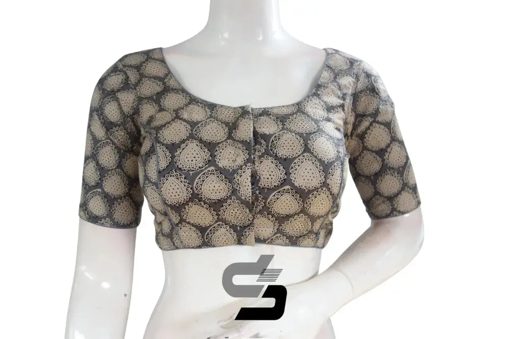 Grey Color Cotton Printed Readymade Saree Blouse - D3blouses