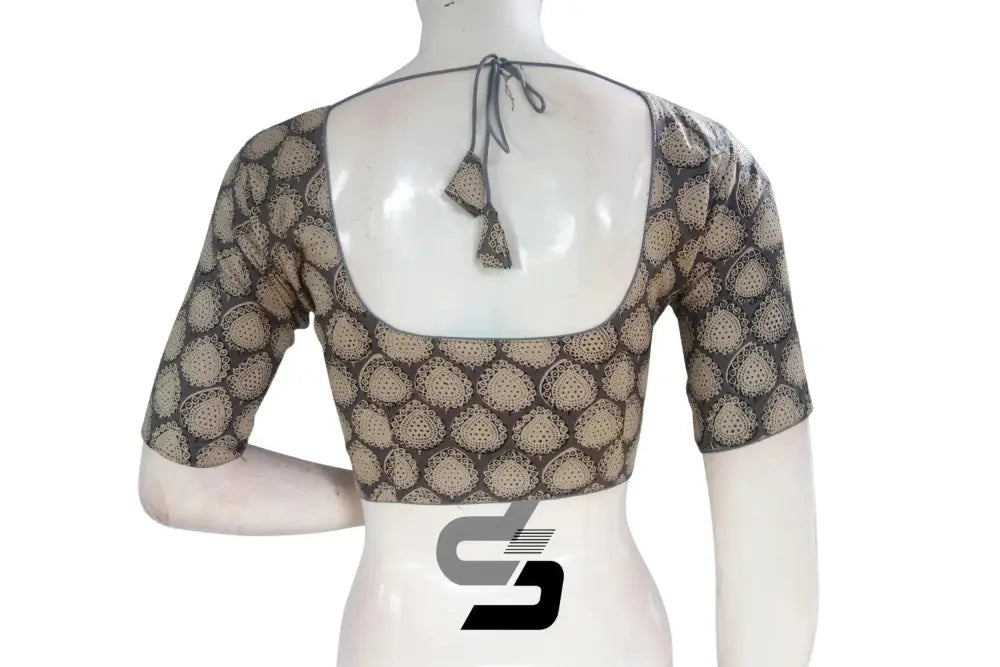 Grey Color Cotton Printed Readymade Saree Blouse - D3blouses