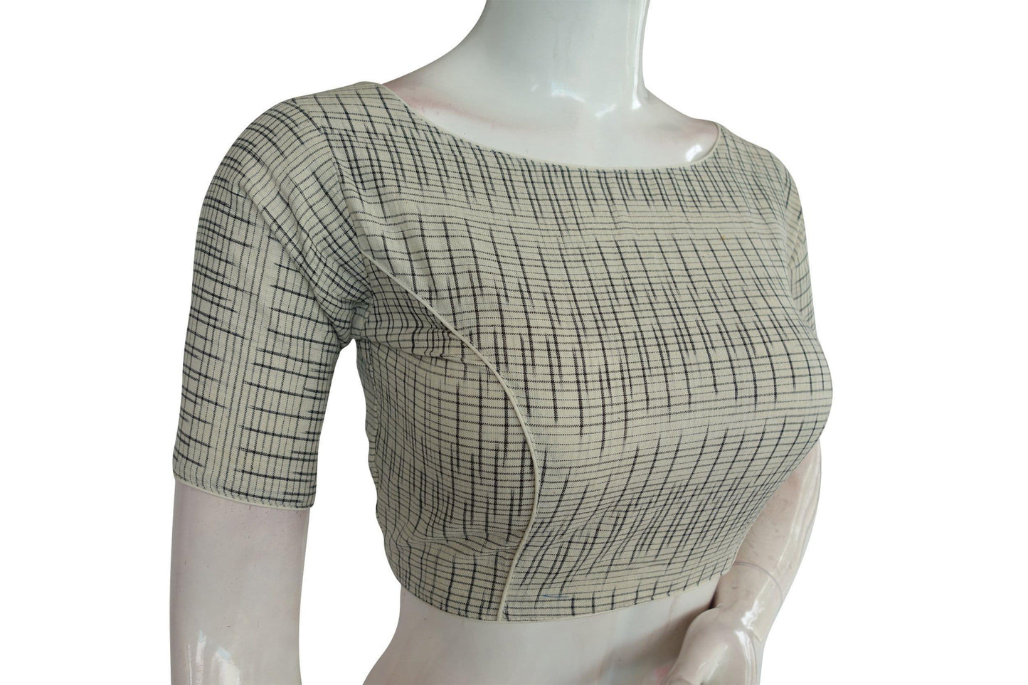 Grey Color Ikkat Boat Neck Designer Indian Saree Readymade Blouses - D3blouses