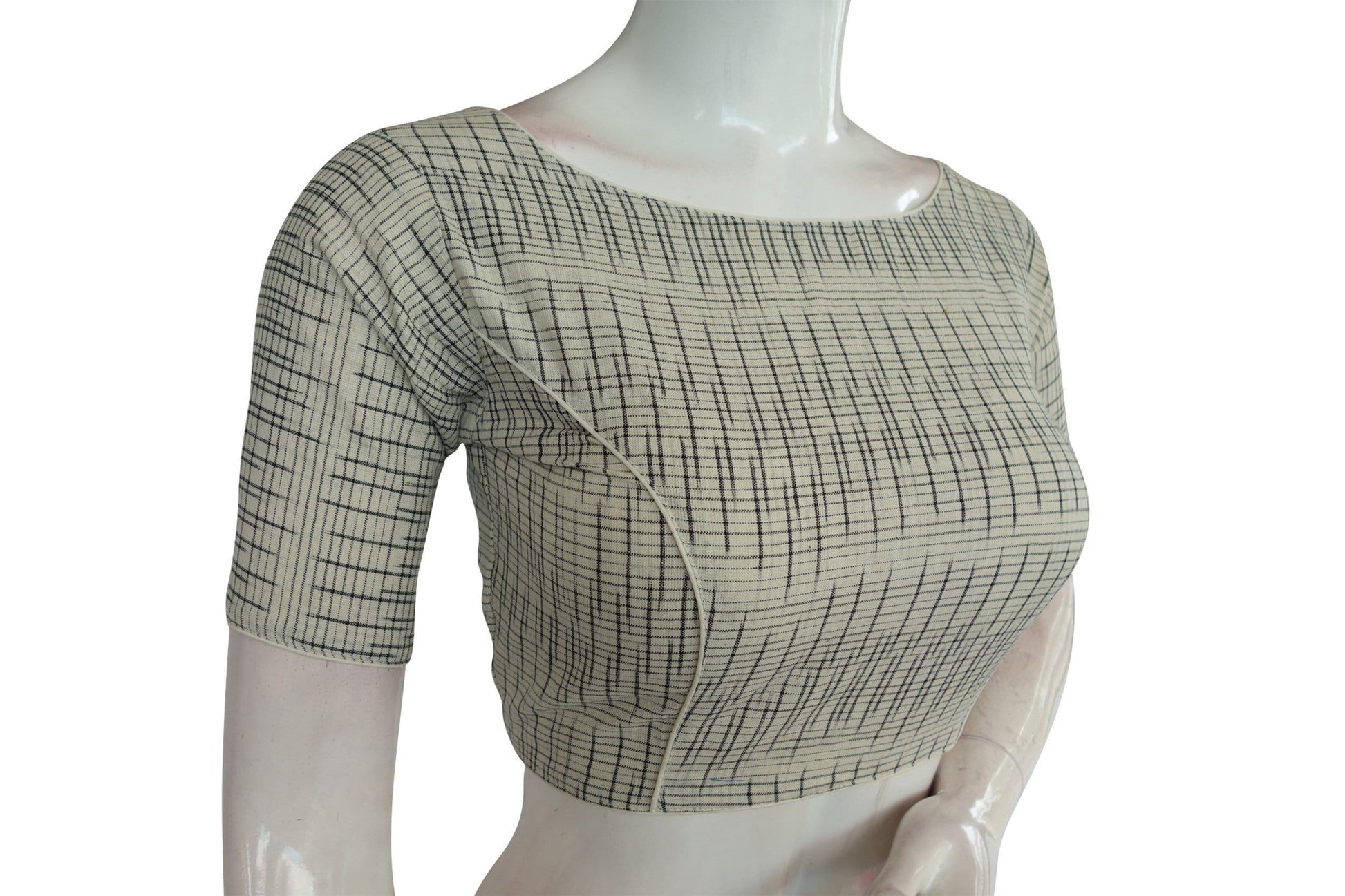 Grey Color Ikkat Boat Neck Designer Indian Saree Readymade Blouses - D3blouses