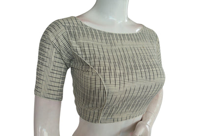 Grey Color Ikkat Boat Neck Designer Indian Saree Readymade Blouses - D3blouses