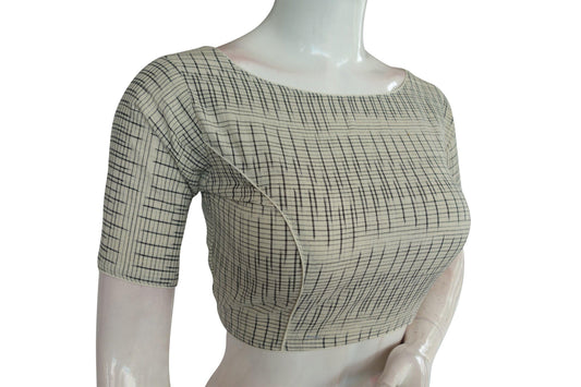 Grey Color Ikkat Boat Neck Designer Indian Saree Readymade Blouses - D3blouses