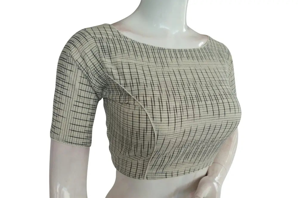 Grey Color Ikkat Boat Neck Designer Indian Saree Readymade Blouses - D3blouses