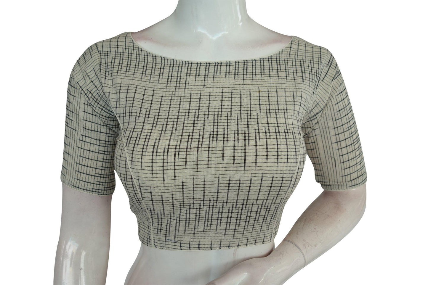 Grey Color Ikkat Boat Neck Designer Indian Saree Readymade Blouses - D3blouses