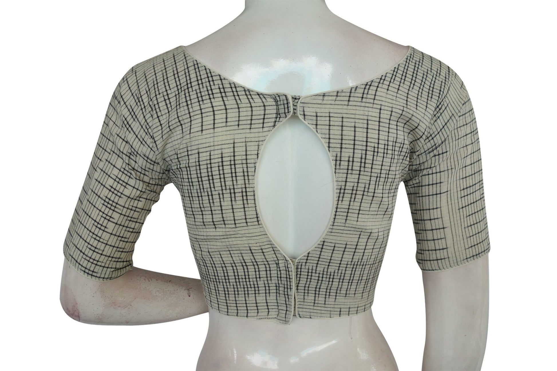 Grey Color Ikkat Boat Neck Designer Indian Saree Readymade Blouses - D3blouses