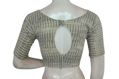 Grey Color Ikkat Boat Neck Designer Indian Saree Readymade Blouses - D3blouses