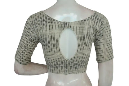 Grey Color Ikkat Boat Neck Designer Indian Saree Readymade Blouses - D3blouses